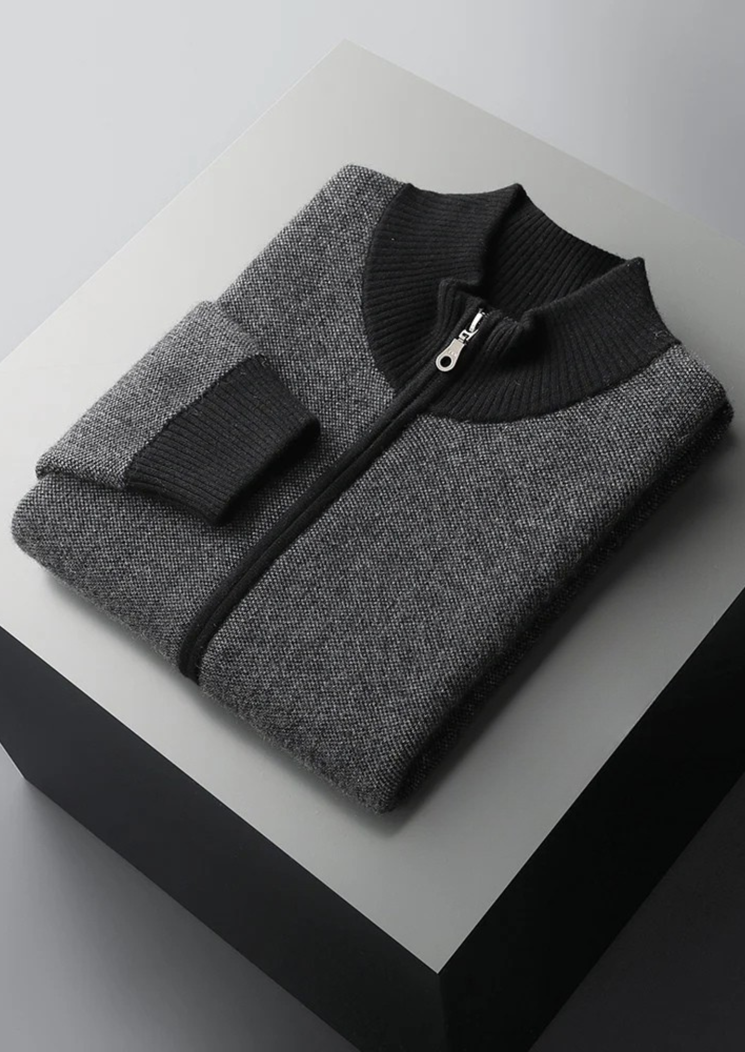 100% CASHMERE JACQUARD ZIP CARDIGAN